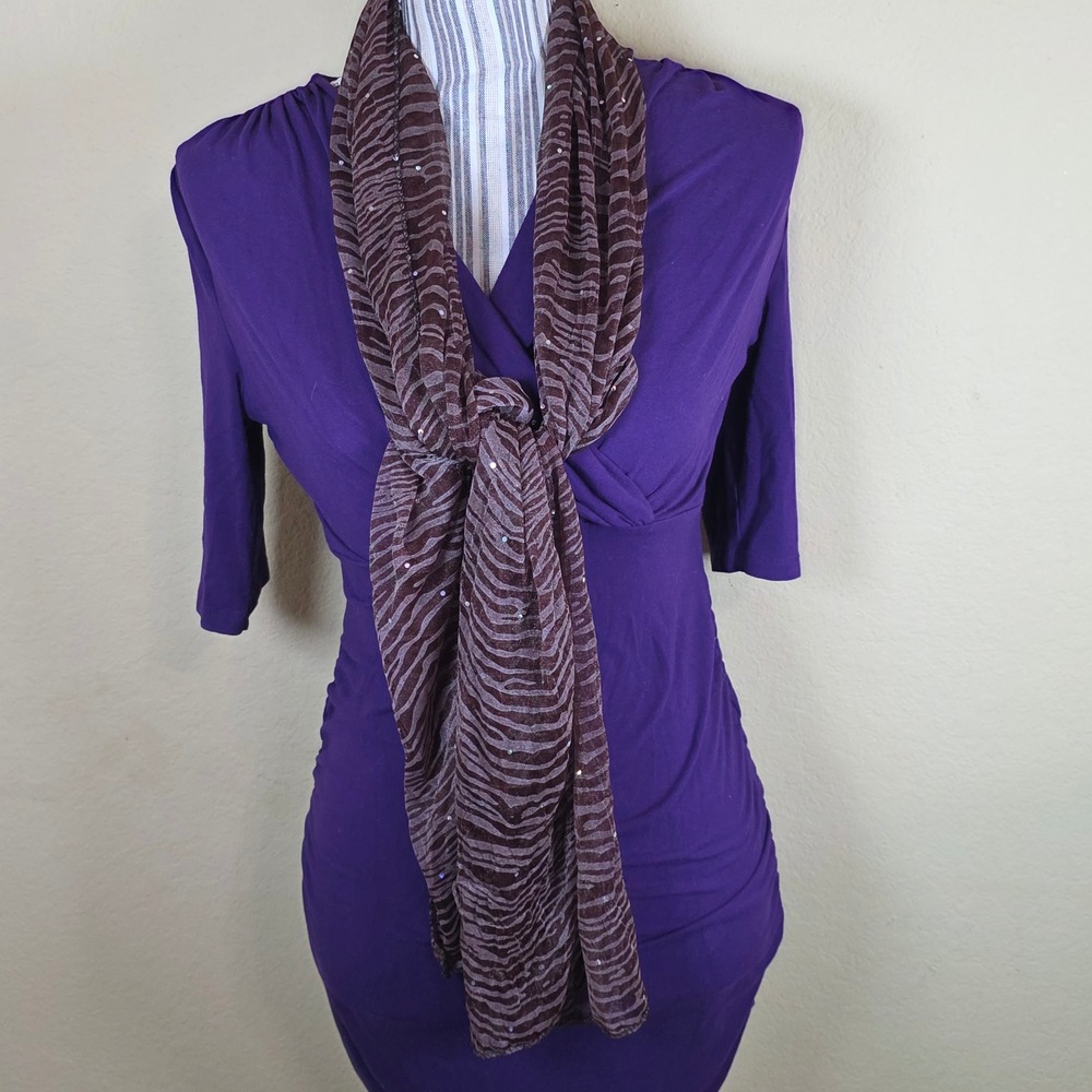 Lavello Brown Zebra Print Sheer Scarf Rhinestone Embellished Animal Print